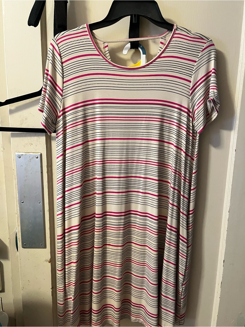 Fighting Eel Cream Dress with Pink and Black Stripes